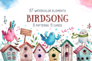 Birdsong Watercolor Clip Art Set & Illustrations