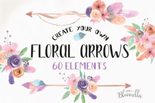 Boho Watercolor Feathers Flowers B Illustrations