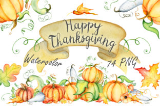 Happy Thanksgiving Pumpkins Watercolor Illustrations