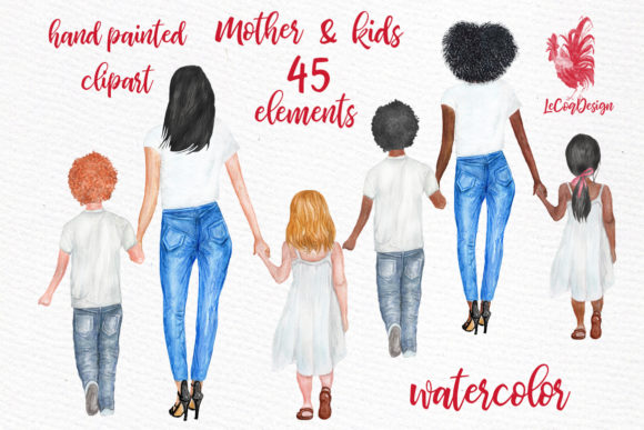 Mother and Children Watercolor Clipart Review