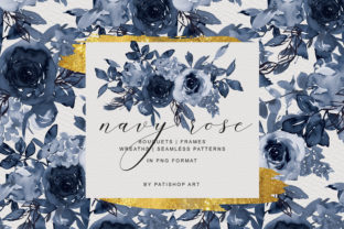 Navy Watercolor Rose Clipart Collection & Illustrations