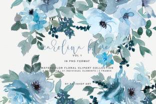 Pastel Blue Watercolor Flower Clipart & Illustrations