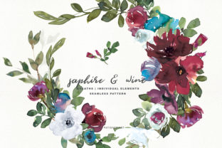 Sapphire Wine Watercolor Clipart Set Illustrations
