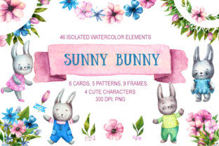 Sunny Bunny Watercolor Clip Art Set & Illustrations