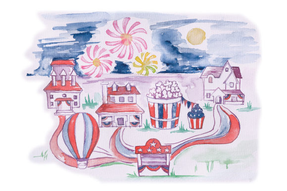 Watercolor 4th of July Village: Independence Day Branding
