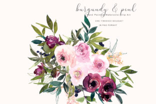 Watercolor Burgundy Flower Clip & Illustrations