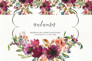 Watercolor Burgundy Flowers Clipart & Illustrations