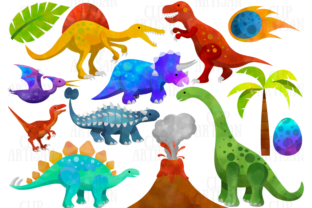 Watercolor Dinosaurs Clipart & Illustrations