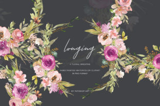 Watercolor Dusty Pink and Purple Flowers Illustrations