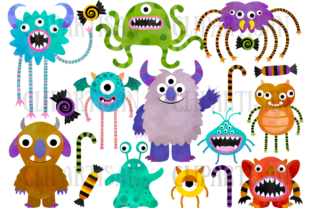 Watercolor Monsters Clipart Halloween Illustrations