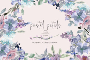 Watercolor Pastel Blue and Mauve Flowers Illustrations