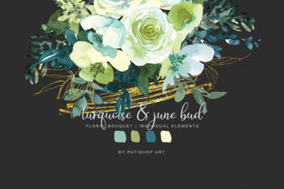 Watercolor Turquoise June Bud Bouquet Illustrations